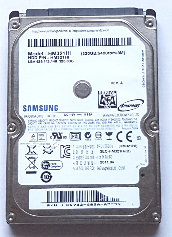 320 GB SATA Samsung Spinpoint HM321HI 5400RPM 8MB HDD 2.5" Internal Hard Drive - Image 1 of 1