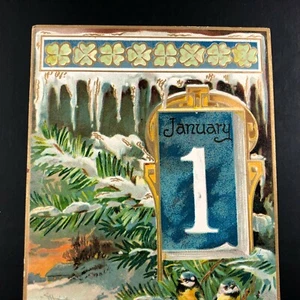 Antique Postcard Happy New Year Raphael Tuck & Sons #600 Birds Pine Tree Clovers - Picture 1 of 7