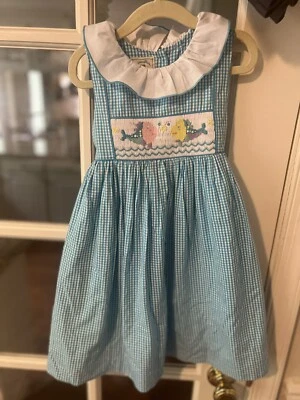 Vestido Marmellata Niñas Talla 4 Azul Calado Peter Pan Cuello Pez Primavera Verano Foto 1 de 3