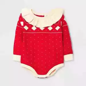 Baby Girls' Fair Isle Sweater Romper - Cat & Jack Red - Picture 1 of 4