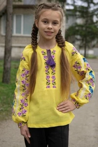 Teens blouse, Flax yellow embroidered, Vyshyvanka, Ukraine etno , shirt - Picture 1 of 6