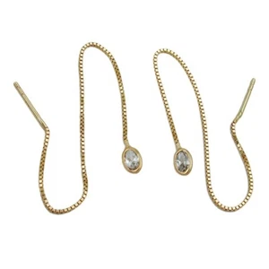 Threader Earrings With Zirconia, 375 Yellow Gold, Earrings, Gold Earrings - Picture 1 of 2
