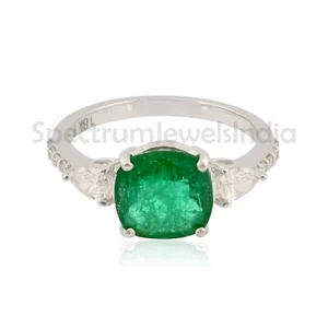 2.60 TCW Real H/SI Diamond Zambian Emerald Ring 14k White Gold Engagement Gift - Picture 1 of 9