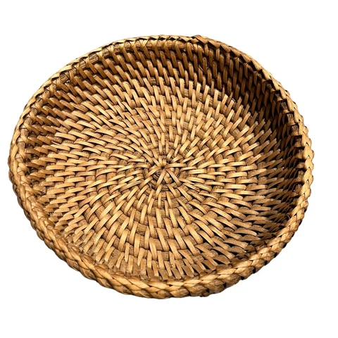 VINTAGE BASKET BOWL HANDMADE Woven Wood Coil Collectible Basket Boho Decor Cover