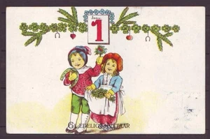 Postal de Año Nuevo g2886/Dinamarca 1915 # Niña y niño - Imagen 1 de 2