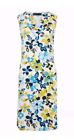 M&s Collection 12 Dress Blue Linen Blend Sleeveless Shift Dress Floral Yellow