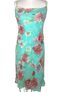 Vestido para mujer Lauren Ralph Lauren floral seda flujo talla 8 turquesa correas corbata - Imagen 1 de 12