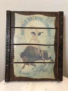 Antique Buffalo Brewing Company Poster on Raisinrak Wood Tray Raisin Rack - Picture 1 of 6