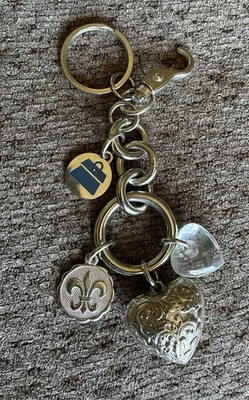 Kathy van Zeeland~Silver Tone~Fleur de Lis~Heart Bag Charm~Keychain~Purse Fob - Image 1 of 4