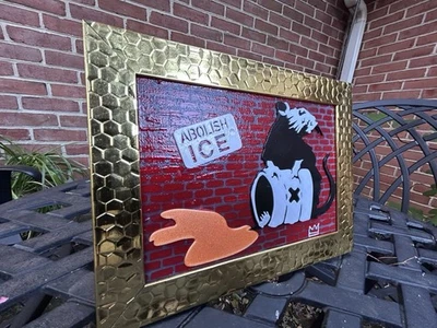 Arte de protesto pintada à mão Banksy 5 X 7 - Abolir o gelo - Rato tóxico - Imagem 1 de 3