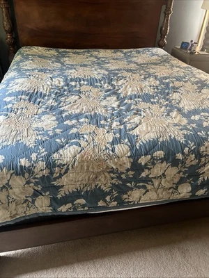 Pottery Barn Bethany Floral Embroidered Reversible Quilt - King/Cal King- Blue - Image 1 of 4