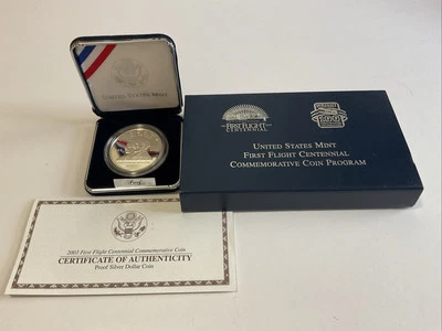 2003 P First Flight Centennial Silver $1 Dollar Commem Proof Coin w/Box &COA - Image 1 of 4