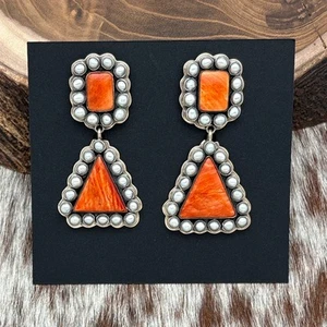 FEDERICO JIMENEZ Sterling Silver Orange Spiny Grey Pearl Cluster Dangle Earrings - Picture 1 of 3