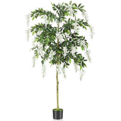 Árbol artificial, árbol de glicinia falso de 6 pies de alto con flores y tronco de madera, flor... Foto 1 de 4