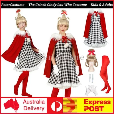 The Grinch Cindy Lou Who Costume Cosplay Kids Adults Santa Fancy Dress Christmas - image 1 of 4