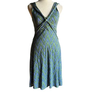 Vestido Y2K Vintage FREE PEOPLE | Azul y Verde Cuello en V Ajuste y Acampanado Extra Pequeño - Imagen 1 de 6