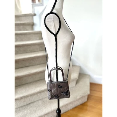 Vintage Y2K 90s Mini Grey Satin Crossbody Flower Beaded Evening Bag - Image 1 of 4