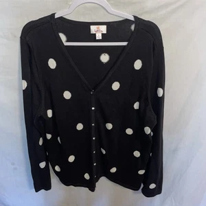 Quacker Factory Women’s V Neck Cardigan Size XL Black Dotted Faux Jewel Buttons - Picture 1 of 14