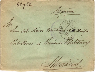 Spain 1914 Cover from Arzila (Morocco) to Madrid Franchise Batallon... (3467) - image 1 of 2