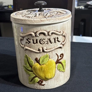 Vintage Treasure Craft Keramik Holzoptik Zuckerdose mit Messingknopf 9,5" - Bild 1 von 11