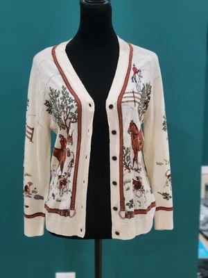 Vntg J. Crew RARE HTF Equestrian Horse/Fox Hunting Cardigan 100% Wool SZ M - Image 1 of 4