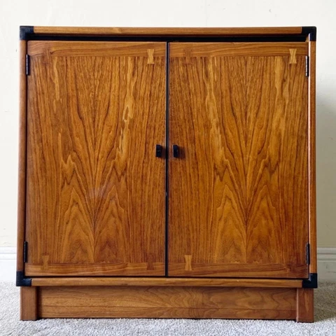 1960s Mid Century Modern Bow Tie Inlay Wooden Cabinet by Drexel Heritage Cover