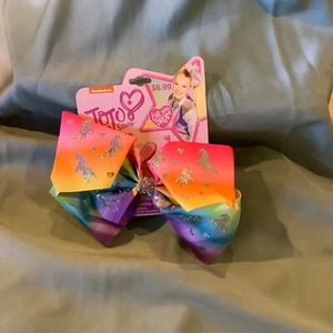 jojo siwa large hair bow in a rainbow pattern with hearts and unicorns, new - Picture 1 of 1