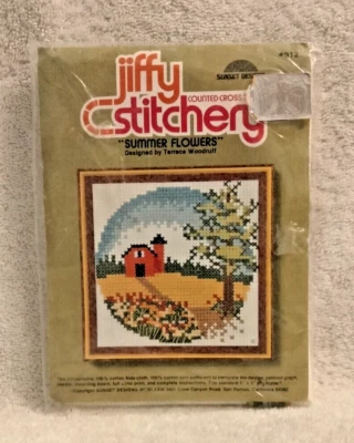 De colección (?) Kit de punto de cruz Jiffy Stitchery - 'Flores de verano' - #912 - Nuevo en paquete Foto 1 de 2