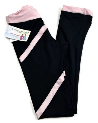 CHLOE NOEL ChloeNoel Ice Figure Skating Pants Black Leggings Pink Spiral Girls
