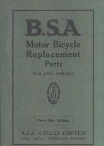 BSA Teile Buch 1924 Alle Modelle Illustriert Gedruckt IN UK