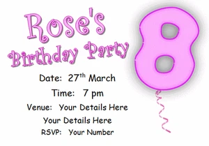 10 Personalised INVITATIONS,  girls birthday party invite pink AGE8 cards eight - Picture 1 of 13