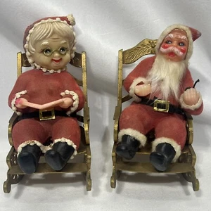 Vtg Santa Claus And Mrs. Claus Rocking Chair Christmas Holiday Decoration Creepy - Picture 1 of 19