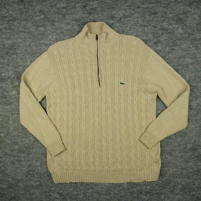 Suéter Lacoste Para Hombres 6 Extra Grande Beige 1/4 Cremallera Cable Tejido Mezcla Lana Preppy- Foto 1 de 4