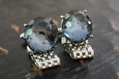 Gemelos envolventes de malla de cadena de bola de discoteca multifacética azul Dante tono plateado de colección Foto 1 de 4