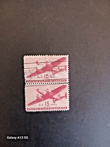 Pair of Air Mail 15 Cent American USA Postage Stamp 1949 - Picture 1 of 2