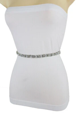 Genial Mujeres Cintura Cadera Ajustado Moda Cinturón Plata Metal Cadena Malla Cuentas XL XXL Foto 1 de 4