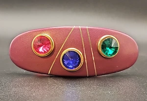Vintage 80's 90's Hair Clip Barette Pearlized Purple Lucite Gems Gold Accents - Picture 1 of 3