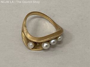 14K Yellow Gold & Pearl Swirl Design SZ 6.5 Ring- 4.31g Missing one Pearl