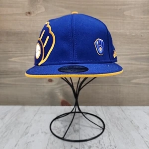 MIlwaukee Brewers Hat Cap Fitted Mens 7 5/8 Blue Yellow MLB Baseball New Era - Picture 1 of 8