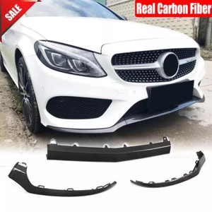 Real Carbon Front Bumper Lip Spoiler For Mercedes Benz W205 C200 C300 C43 15-17 - Picture 1 of 12