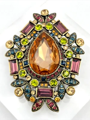 Heidi Daus «Ослепительное десятилетие» большой кристалл Enhancer Pin - манго мульти - новый в коробке - Изображение 1 из 4