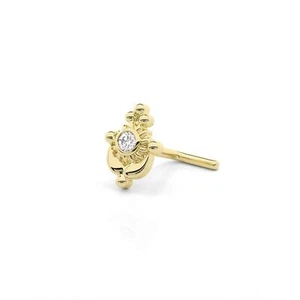 14K Gold Diamond Indian Nose Stud, Bohemian Nose Pin Piercing, 20g L Shape Stud - Picture 1 of 5