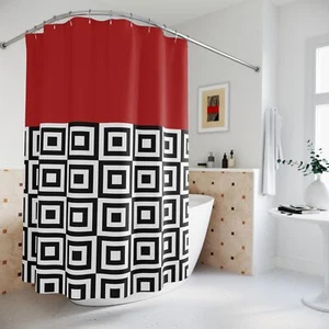 Rot, schwarz & weiß abstrakter Duschvorhang, stilvolle Wohn- und Baddekoration - Bild 1 von 5