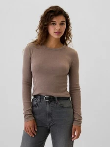 GAP Women's Size XXL Crew-Neck Ribbed-Knit Long Sleeve T-Shirt- New Cashmere - Picture 1 of 8