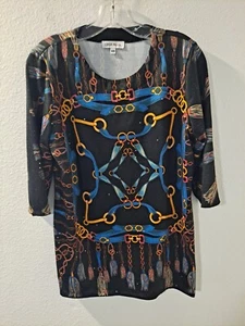 Casa Moda Women's Black Multicolor Equestrian Chain Pattern Stylish Top Size 48 - Picture 1 of 8