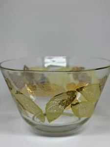 VTG Anchor Hocking Retro Gold Painted Fruit and Leaves MCM Glass Snack Bowl - Picture 1 of 5