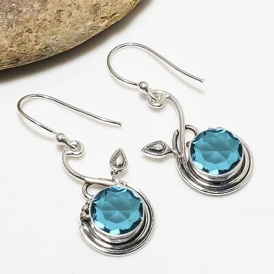 Paraiba Tourmaline Gemstone 925 Sterling Silver Jewelry Earring, Gift For Her - Image 1 of 4