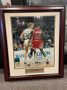 LARRY BIRD BOSTON CELTICS JORDAN SIGNED 16X20 PHOTO FRAMED 23X27 BIRD HOLOGRAM - Picture 1 of 4
