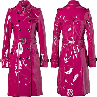 Women PVC Leather Trench Vinyl Shiny Light Weighted Raincoat Stylish Trench Coat - Image 1 of 4