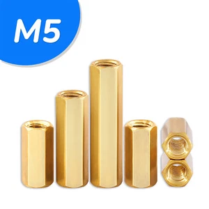 M5 - 5mm Threaded Sleeve Rod Bar Stud Hex Connector Nut Brass Long Nuts - Picture 1 of 4